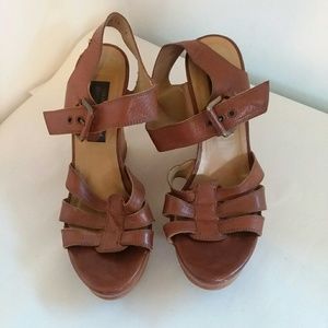 Stuart Weitzman Brown Wedge Sandals with Interwoven Straps